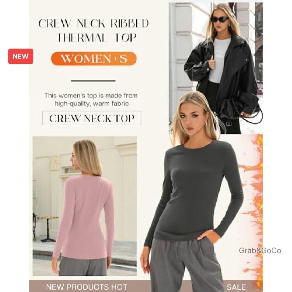 Ribbed Cotton Thermal Long Sleeve Slim Fit Layering Top Minimal Chic - Picture 7 of 8